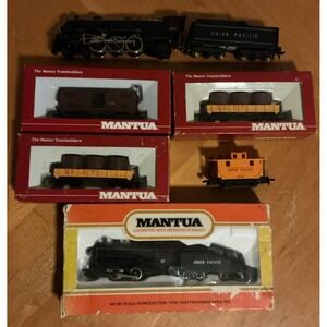 Mantua HO Steam Locomotives with Tenders And Freight Cars, Lot Of 6, All U.P.